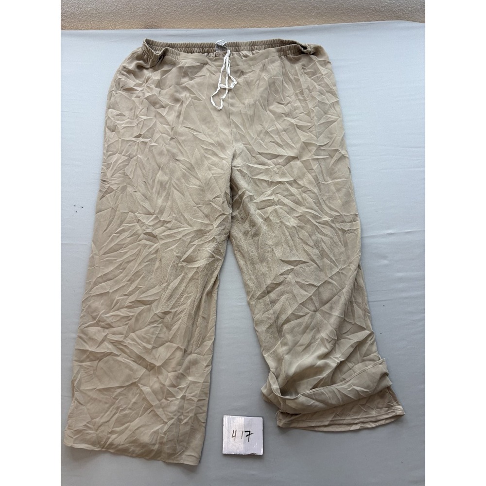 Womens 24W Plus Size Beige Palazzo Pants Elastic Drawstring Waist Wide Leg
